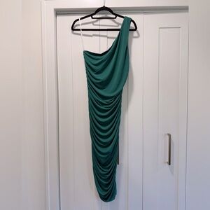 Lulu's Green One-Shoulder Ruched Bodycon Dress